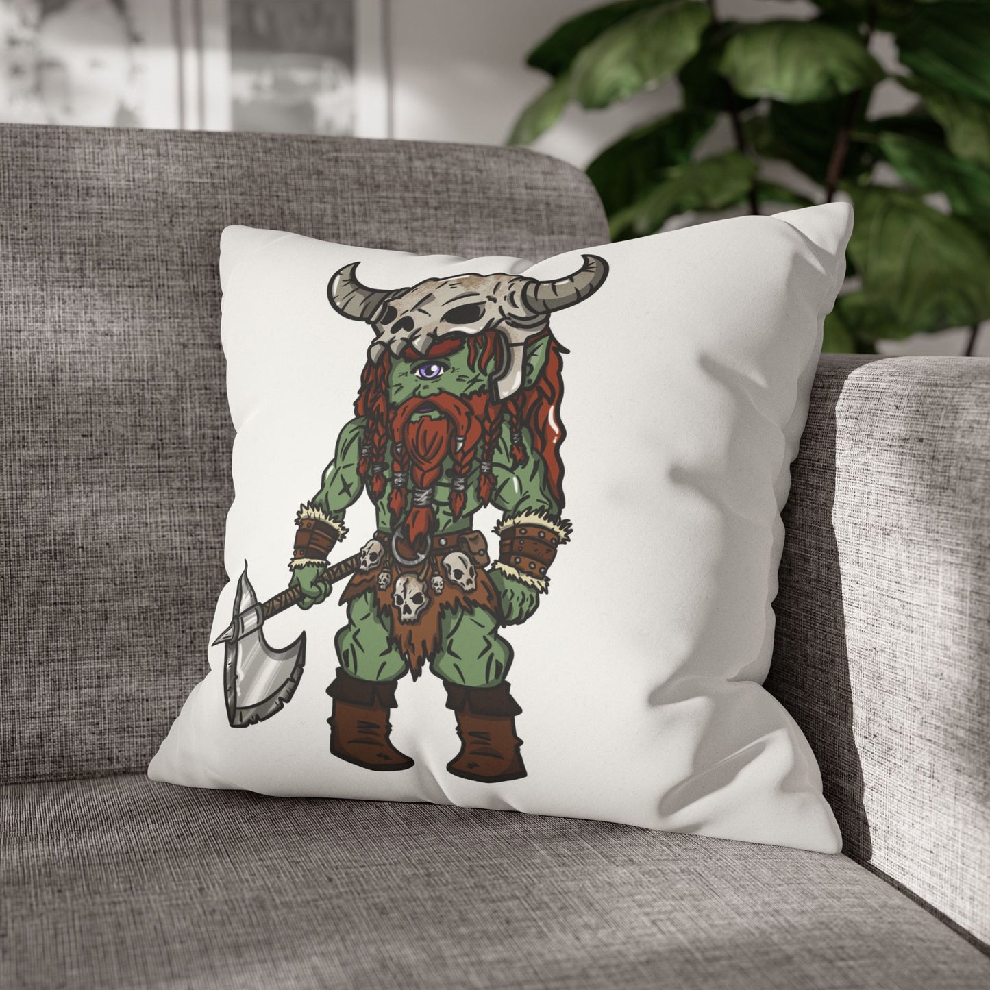 Brog Skull-Basher | Faux Suede Square Pillowcase Throw Pillow - (Pillow not include) | Chitin Nature