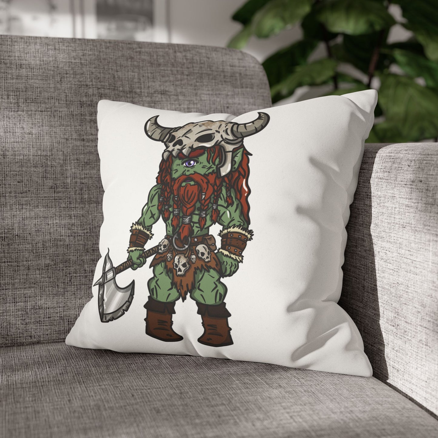 Brog Skull-Basher | Faux Suede Square Pillowcase Throw Pillow - (Pillow not include) | Chitin Nature