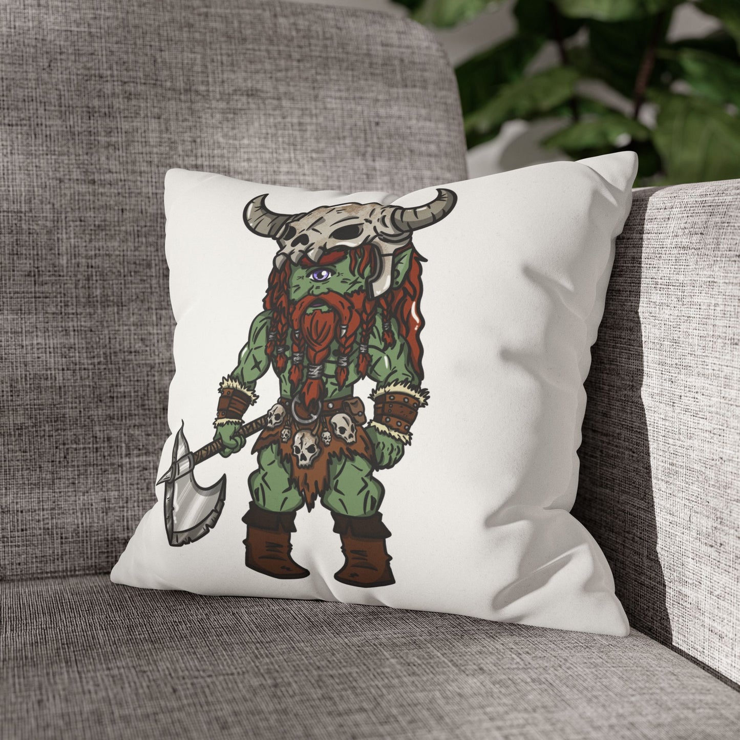 Brog Skull-Basher | Faux Suede Square Pillowcase Throw Pillow - (Pillow not include) | Chitin Nature