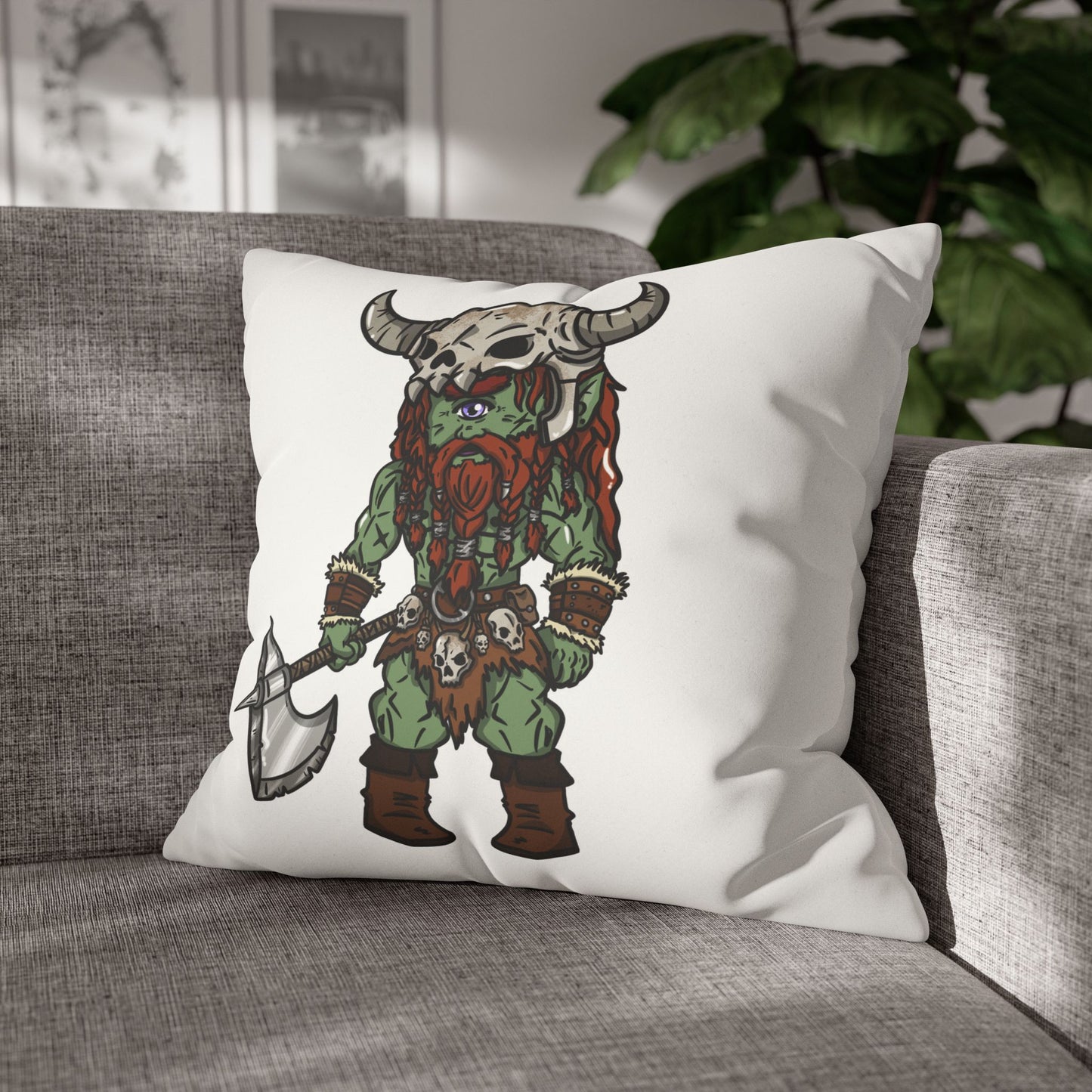 Brog Skull-Basher | Faux Suede Square Pillowcase Throw Pillow - (Pillow not include) | Chitin Nature
